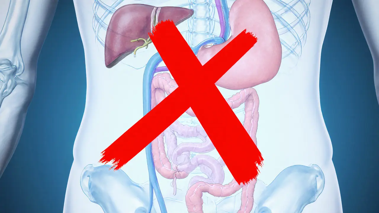 Abdomen marked with a red X to indicate areas where deep pressure should be avoided.