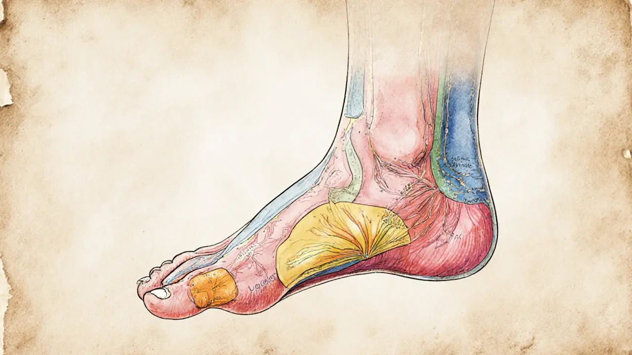 Color-coded foot map showing reflexology zones connected to internal organs.