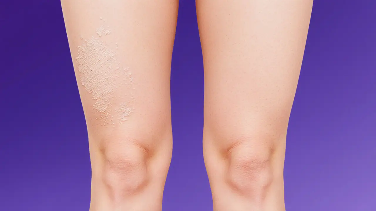 Side-by-side illustration showing rough versus smooth skin texture on inner thigh.
