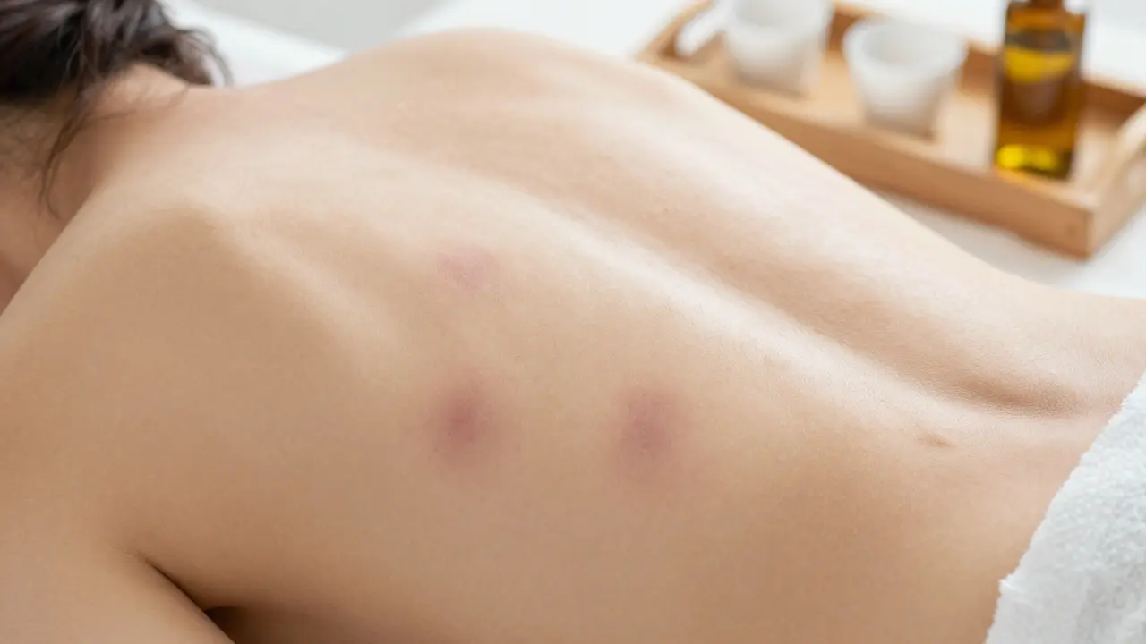 Close-up of circular cupping marks on skin with natural lighting