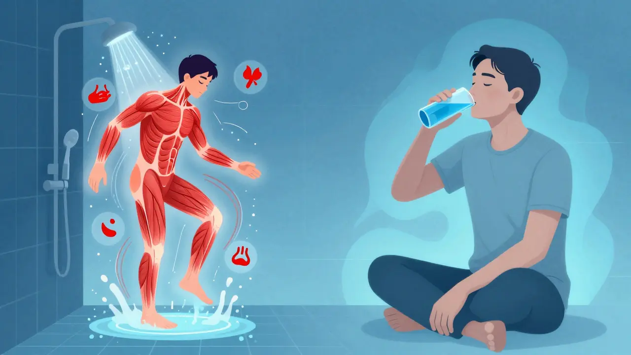 Comparison of hot shower and rest after massage: body reacting to heat versus calm recovery with water