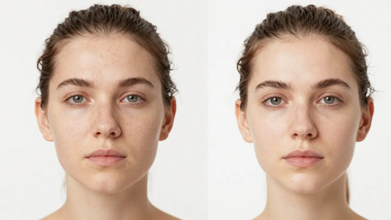 Side-by-side of rough versus smooth skin after consistent body scrub use.