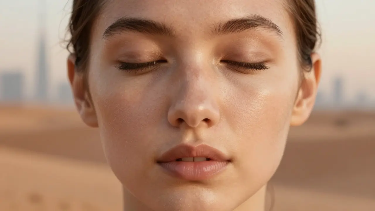 Dull skin on one side and glowing skin on the other, with golden light transitioning between them.